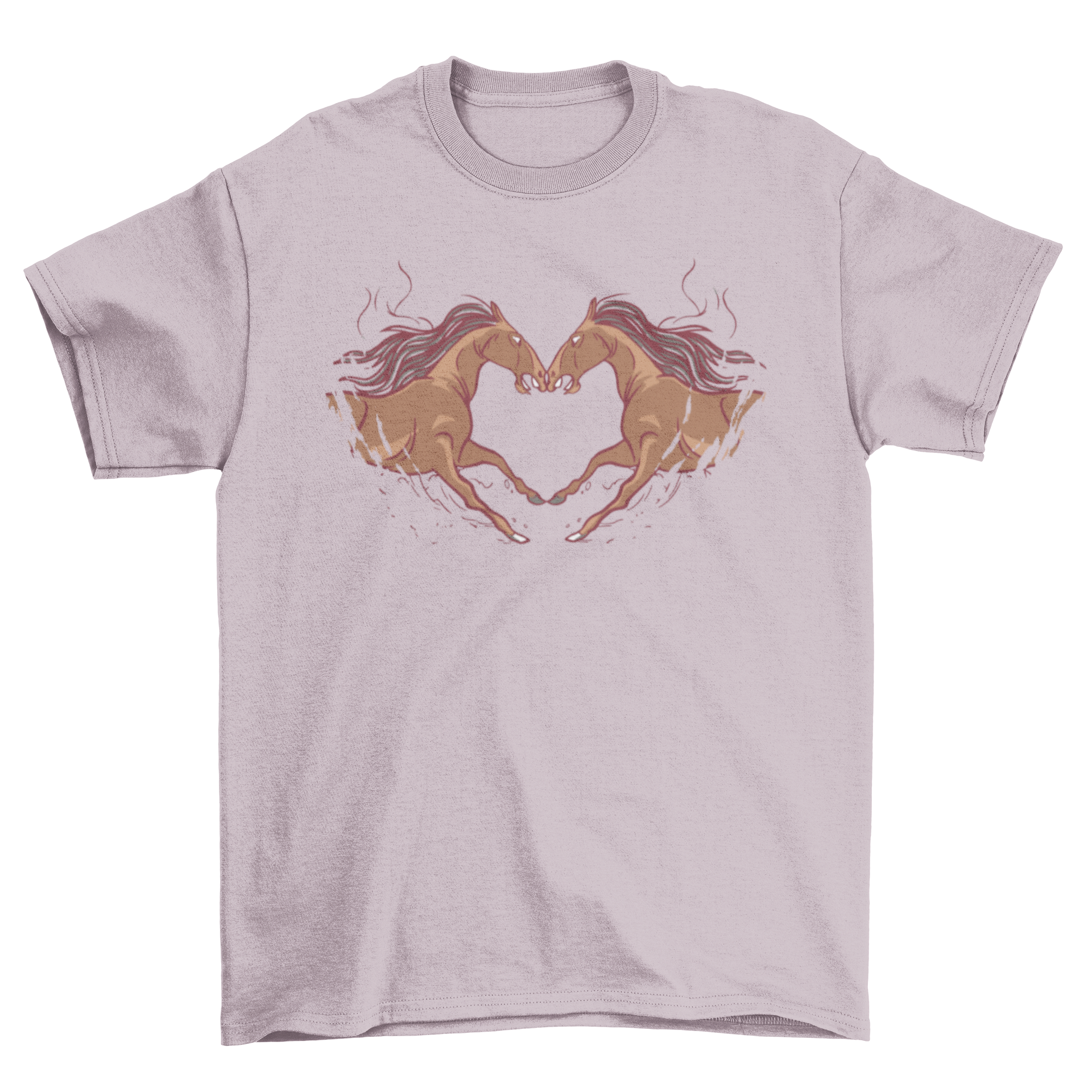 A cute t-shirt featuring two horses forming a heart shape with their bodies, perfect for horse lovers.