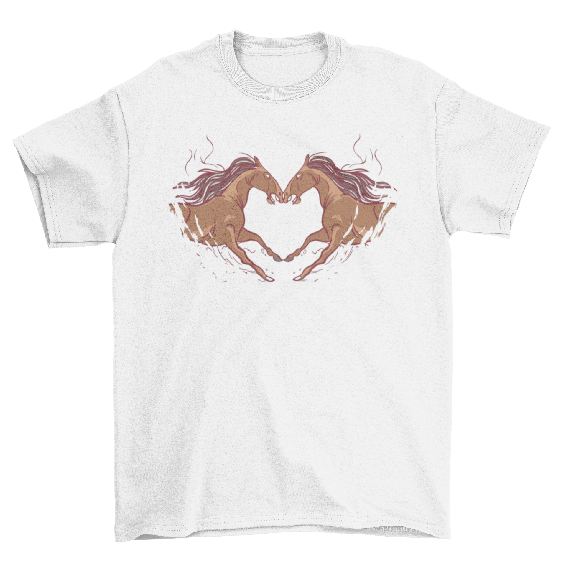 A cute t-shirt featuring two horses forming a heart shape with their bodies, perfect for horse lovers.