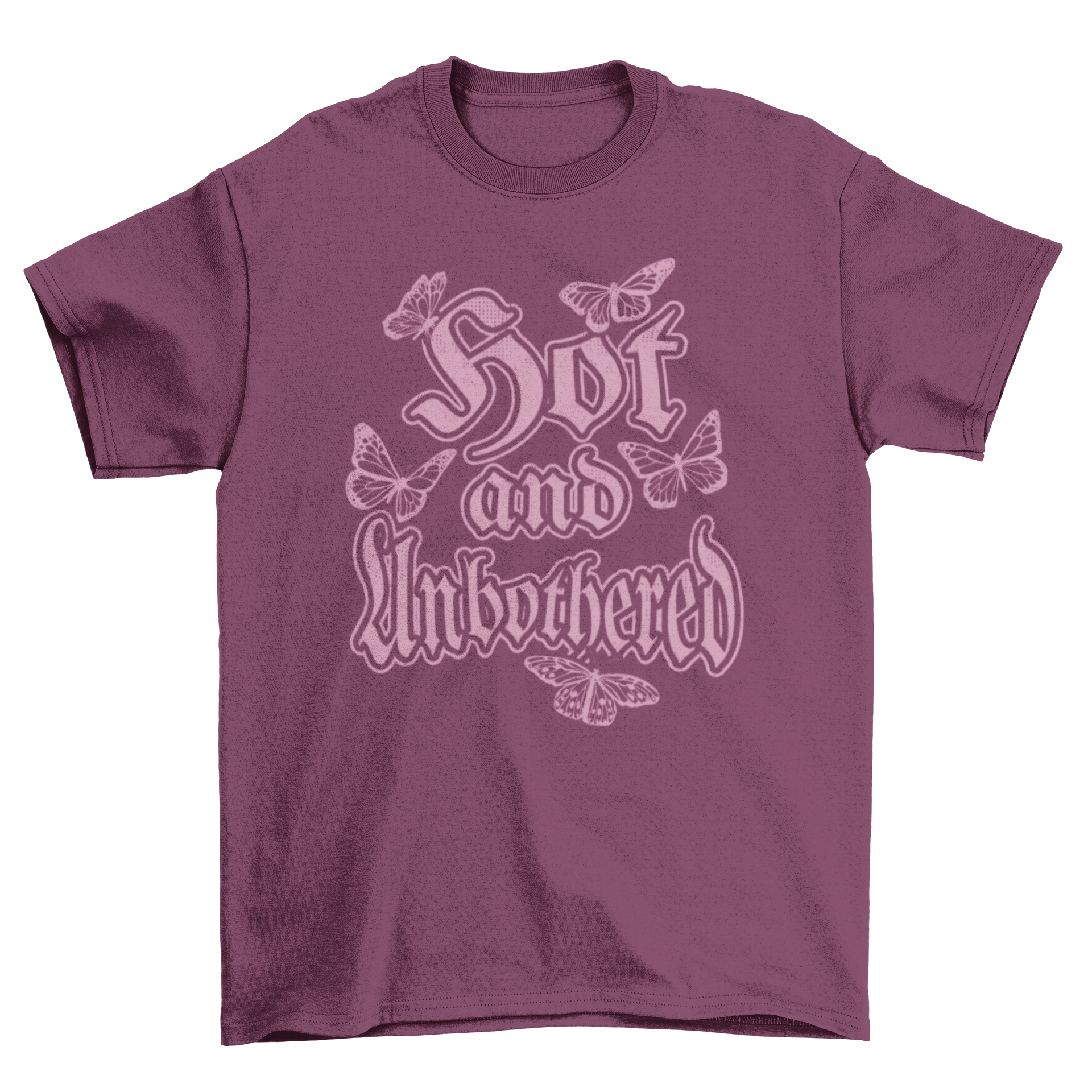 Hot and Unbothered Y2K T-shirt featuring a stylish butterfly design and empowering quote.