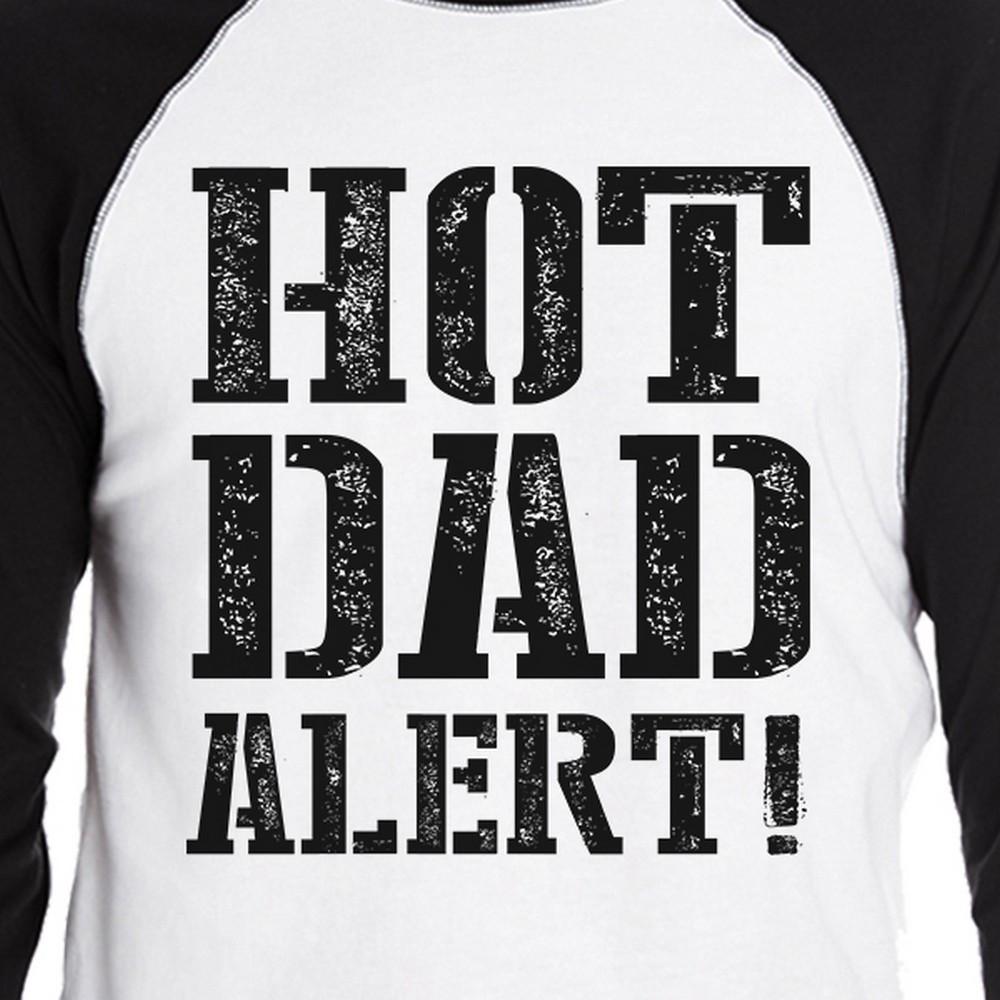 Hot Dad Alert Men's Cotton Baseball Raglan Tee featuring ¾ sleeves and a unique design, perfect for Father's Day gifts.