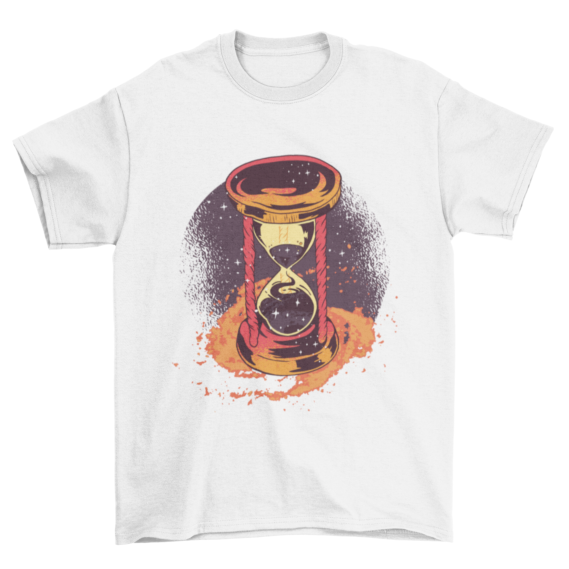 A colorful Hourglass T-shirt featuring a detailed illustration of an hourglass, showcasing its artistic design.