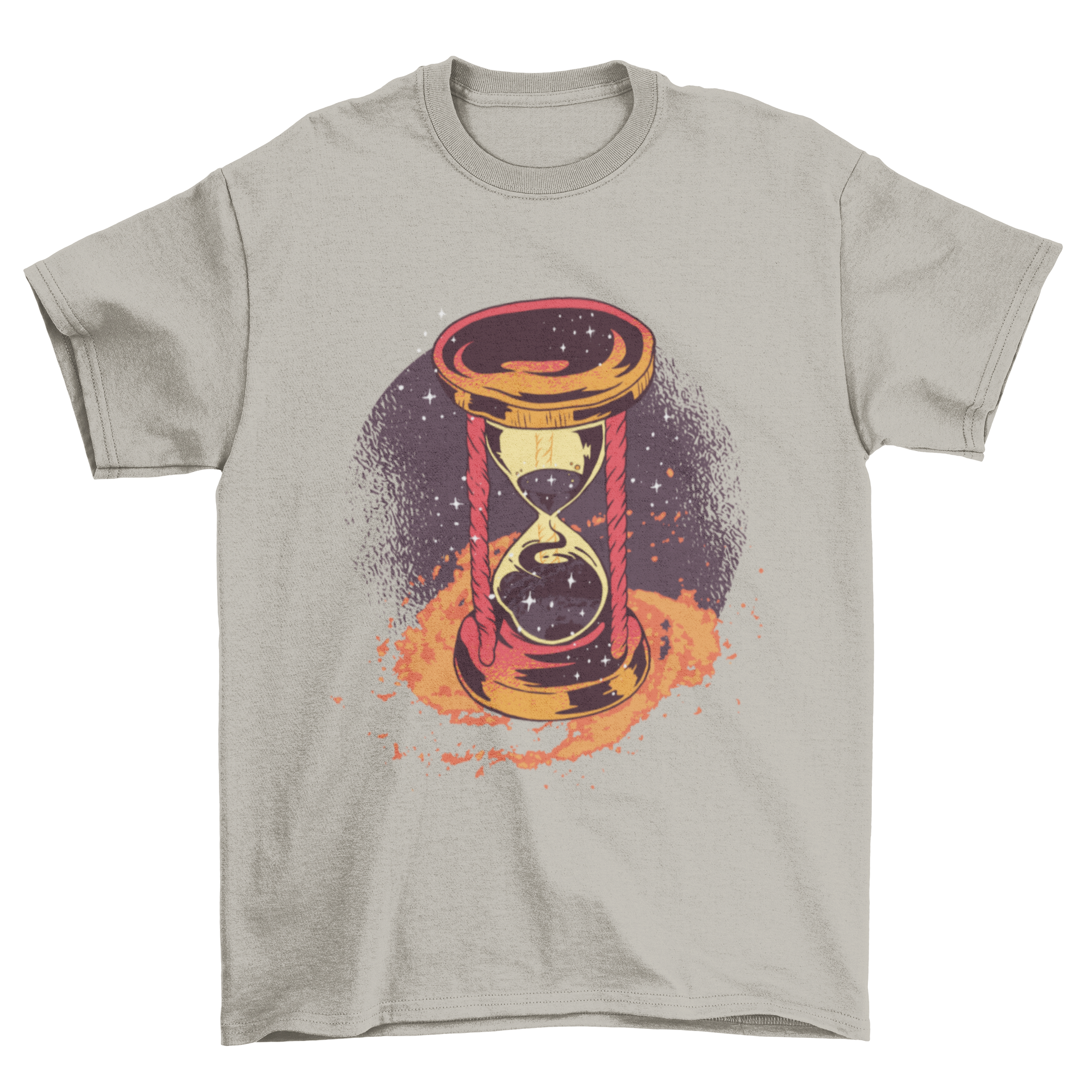 A colorful Hourglass T-shirt featuring a detailed illustration of an hourglass, showcasing its artistic design.