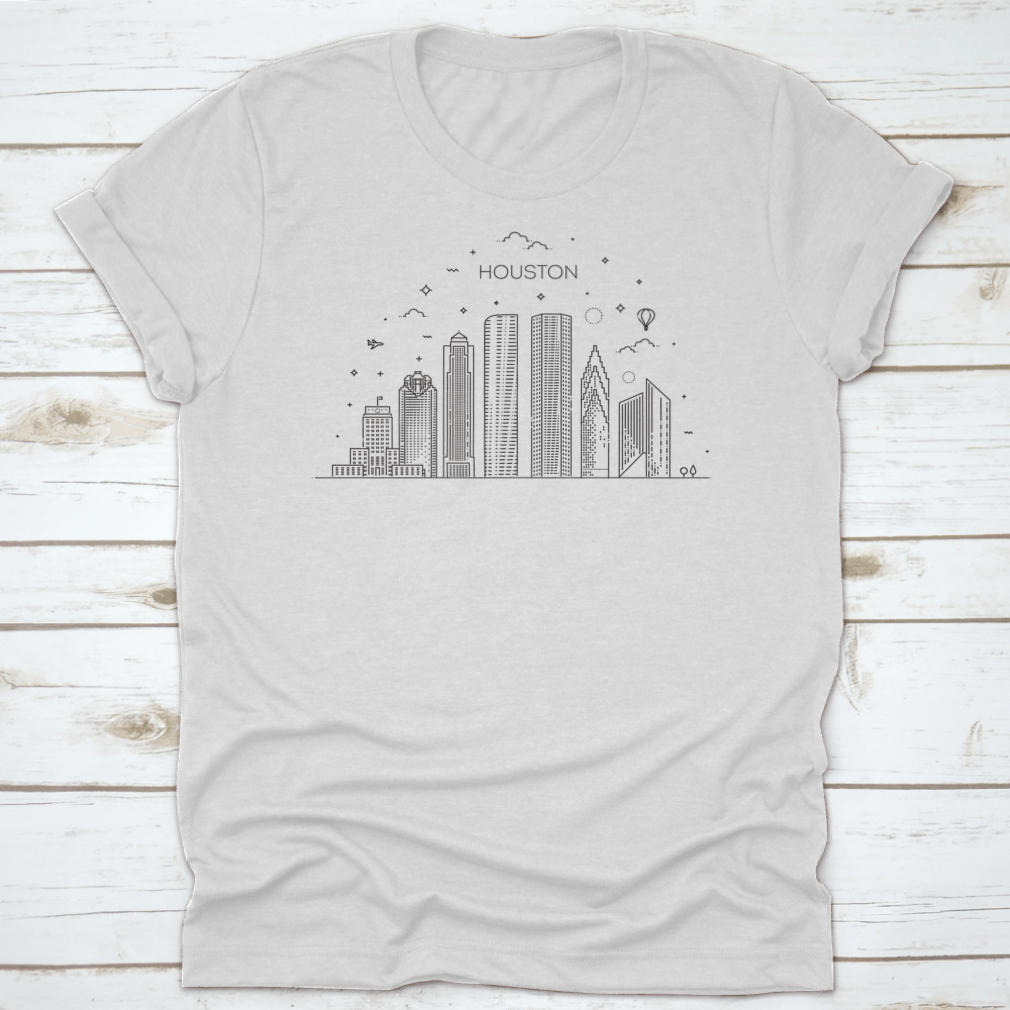 Vector illustration of the Houston City Skyline in linear style, showcasing iconic buildings and structures of Texas.