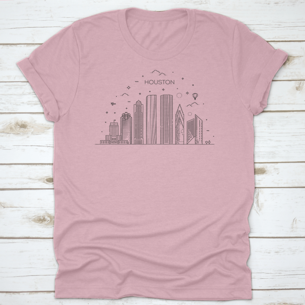 Vector illustration of the Houston City Skyline in linear style, showcasing iconic buildings and structures of Texas.