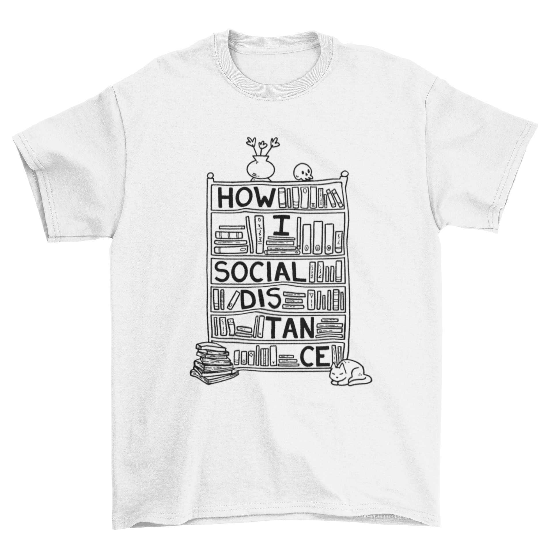 How I Social Distance t-shirt featuring a bookshelf design and quote.