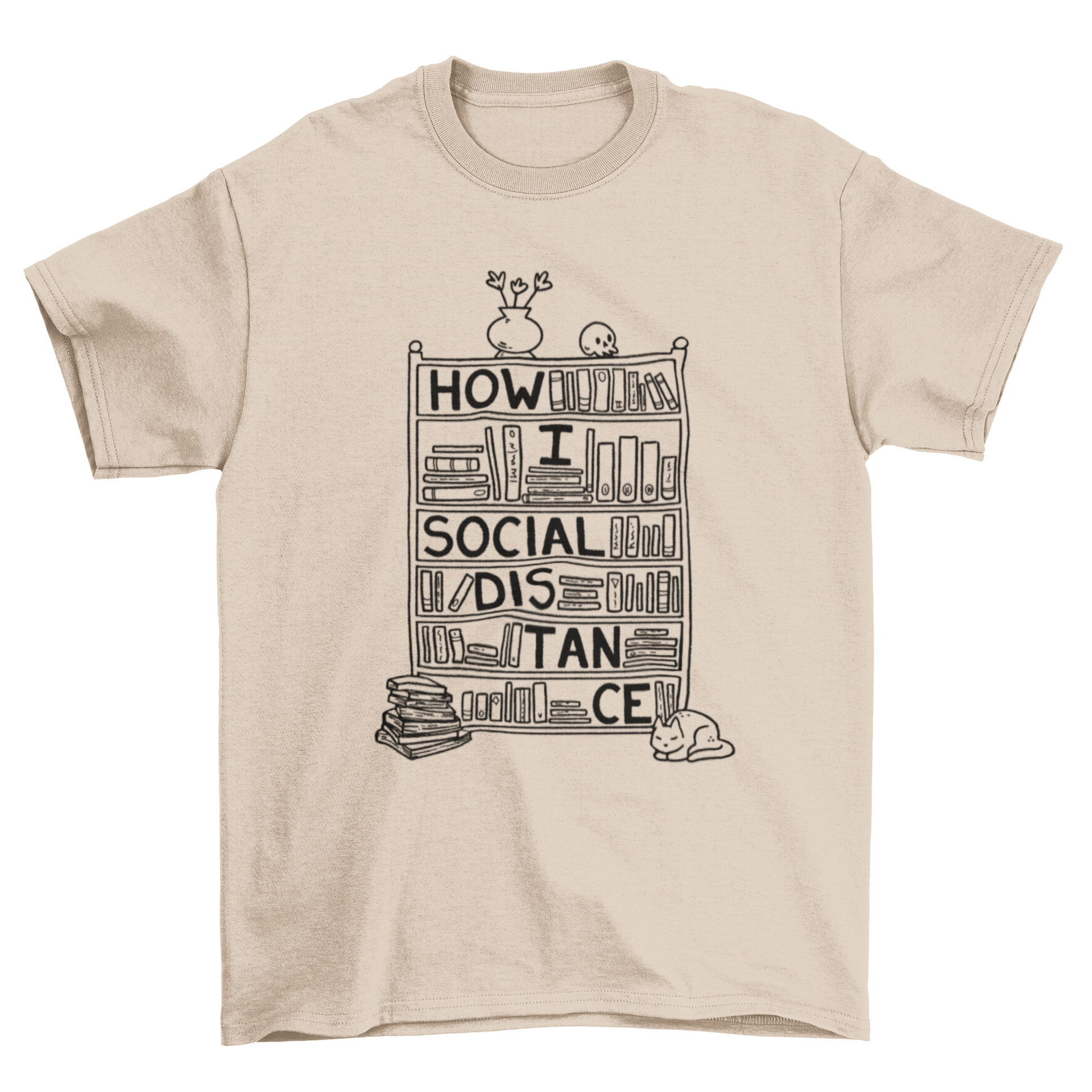 How I Social Distance t-shirt featuring a bookshelf design and quote.