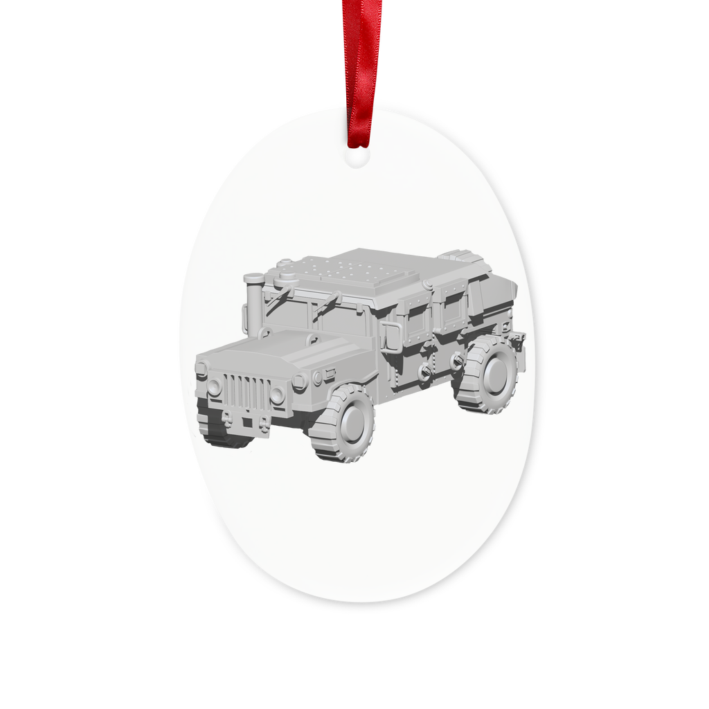 Hummer Vehicle Ceramic Hanging Ornament with red ribbon and gold string, beautifully crafted for holiday decoration.