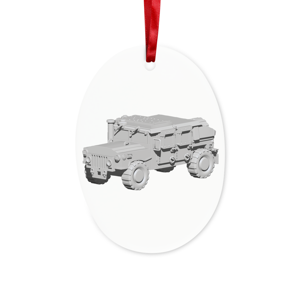 Hummer Vehicle Ceramic Hanging Ornament with red ribbon and gold string, beautifully designed for holiday decoration.