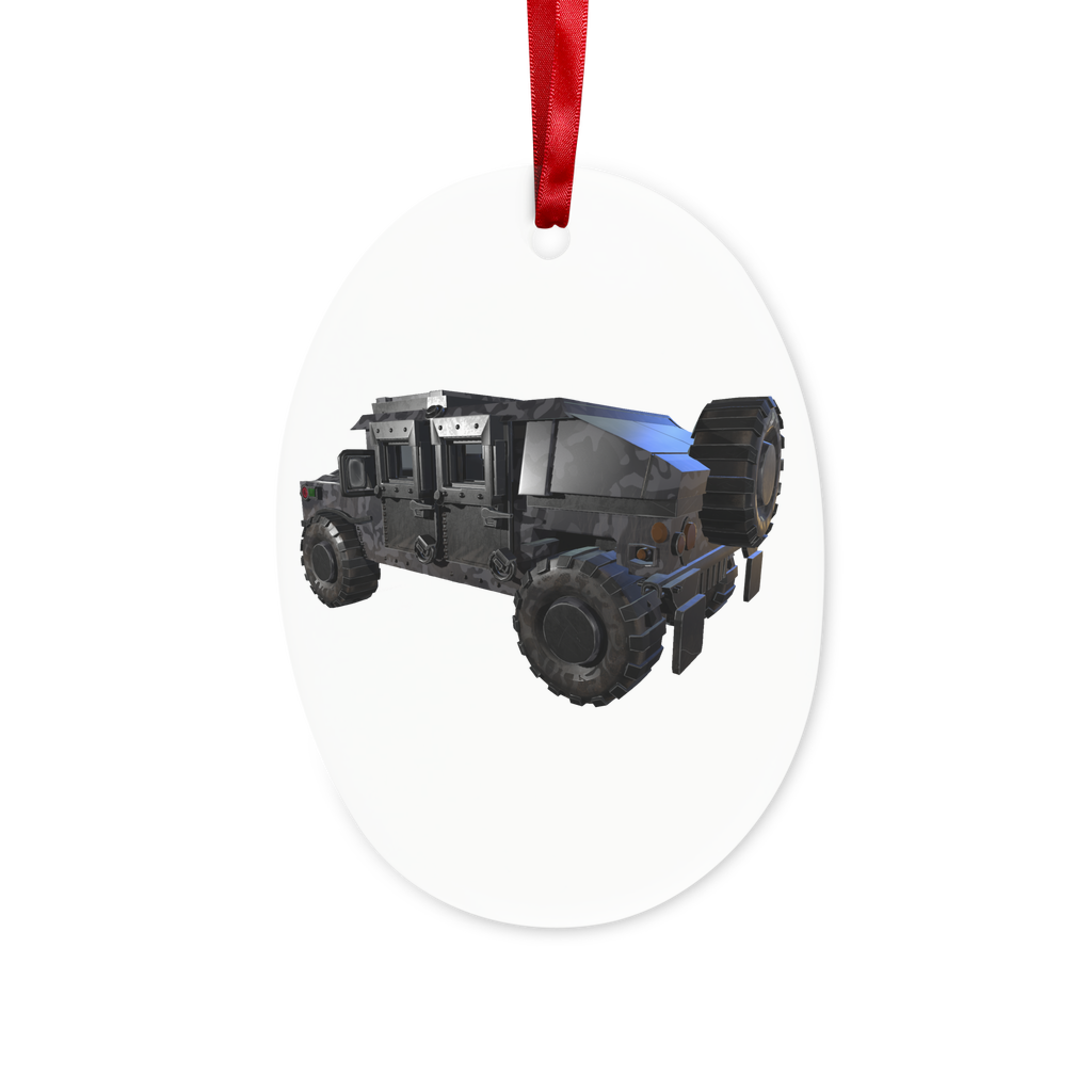 Hummer Vehicle Ceramic Hanging Ornament with red ribbon and gold string, beautifully designed for holiday decor.