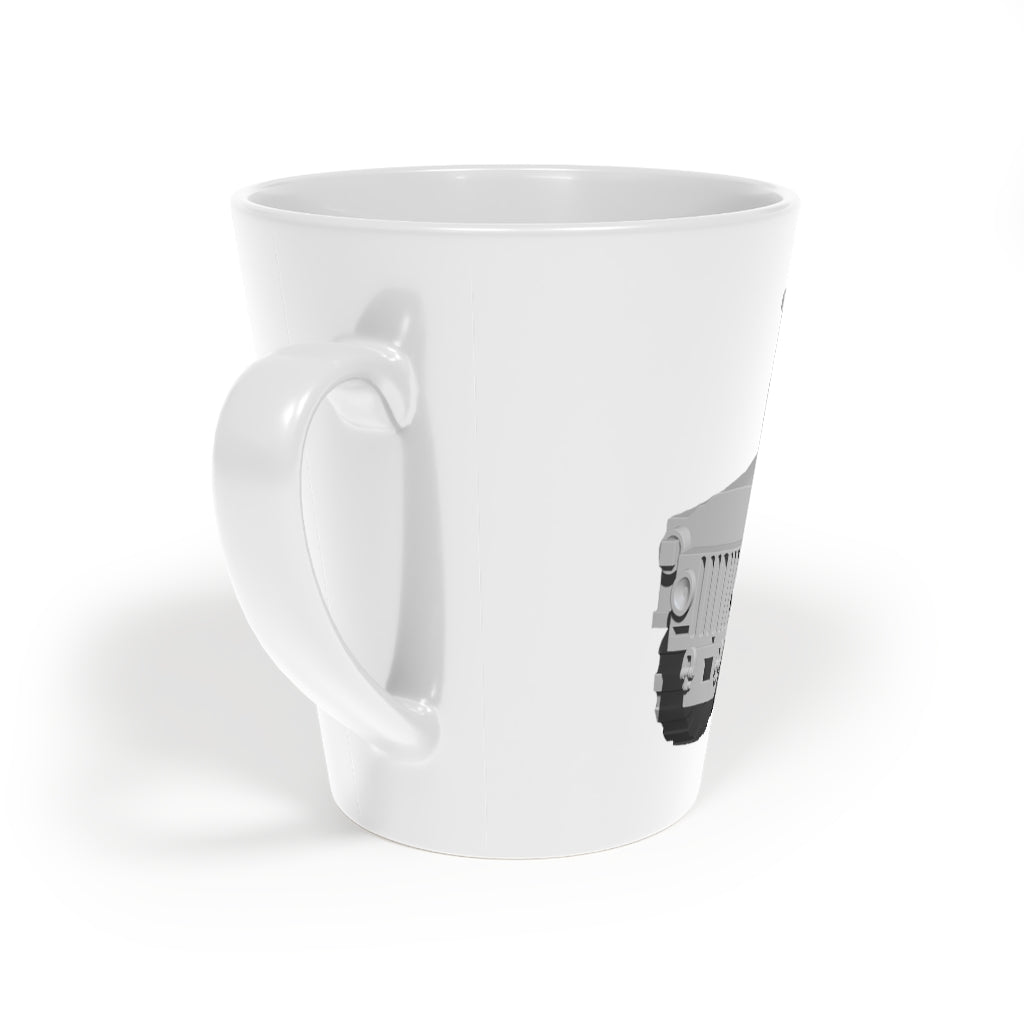 Hummer Vehicle Latte Mug, 12oz, featuring a durable white ceramic body and easy-grip handle.