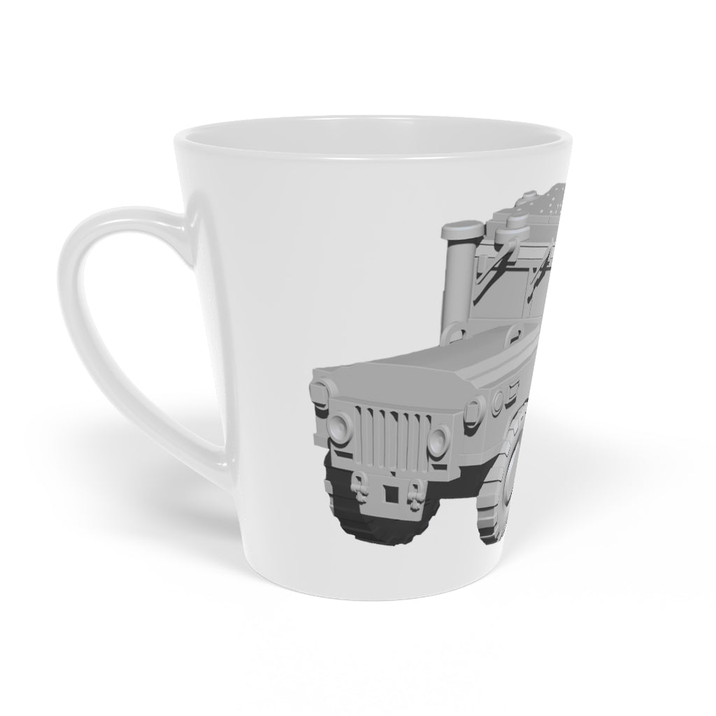 Hummer Vehicle Latte Mug, 12oz, featuring a durable white ceramic body and easy-grip handle.