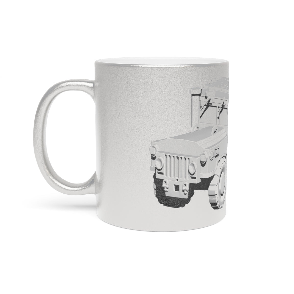 Hummer Vehicle Metallic Mug in Silver and Gold with customizable design options, showcasing a sleek ceramic finish.