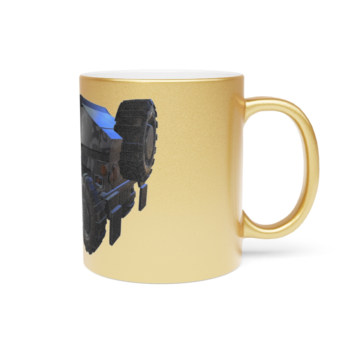 Hummer Vehicle Metallic Mug in Silver and Gold, showcasing a sleek design with customizable sides.