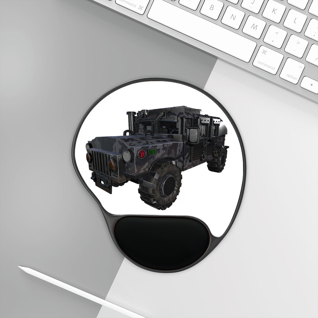 Hummer Vehicle Mouse Pad featuring ergonomic Memory Foam™ wrist rest and customizable neoprene insert.