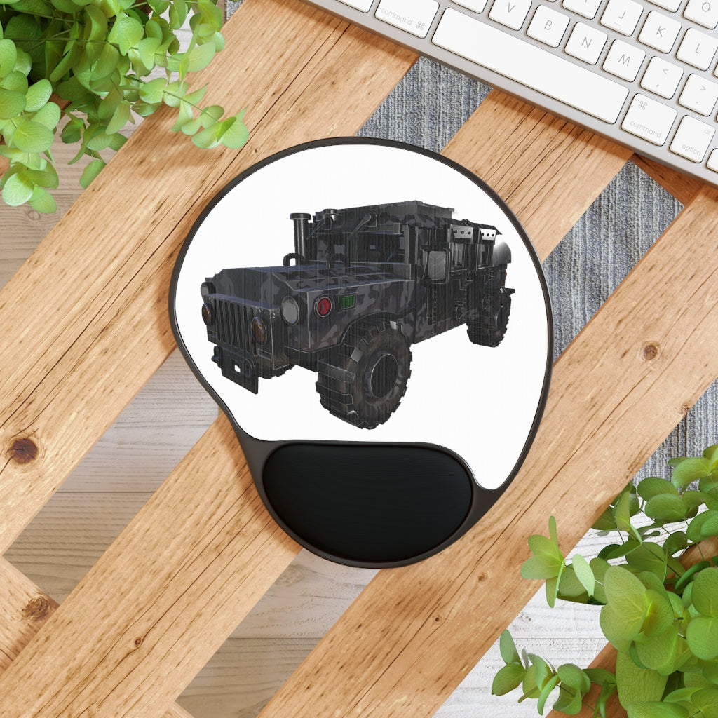 Hummer Vehicle Mouse Pad featuring ergonomic Memory Foam™ wrist rest and customizable neoprene insert.