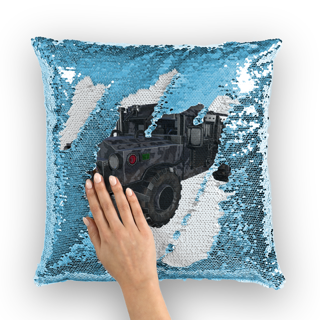 Hummer Vehicle Sequin Cushion Cover featuring a vibrant mermaid design with shimmering sequins on a polyester fabric.