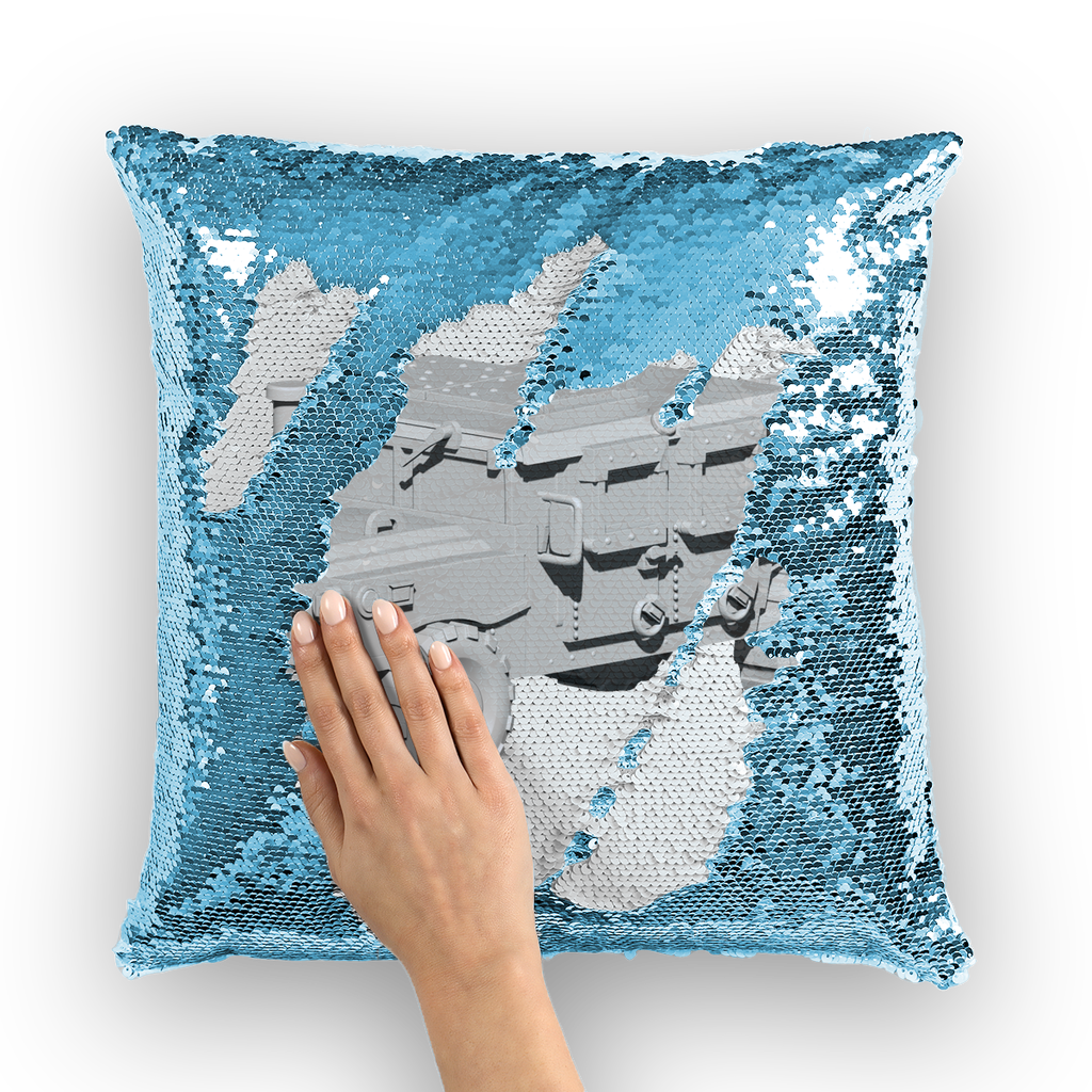 Hummer Vehicle Sequin Cushion Cover with a vibrant mermaid design, showcasing colorful sequins on a soft polyester fabric.