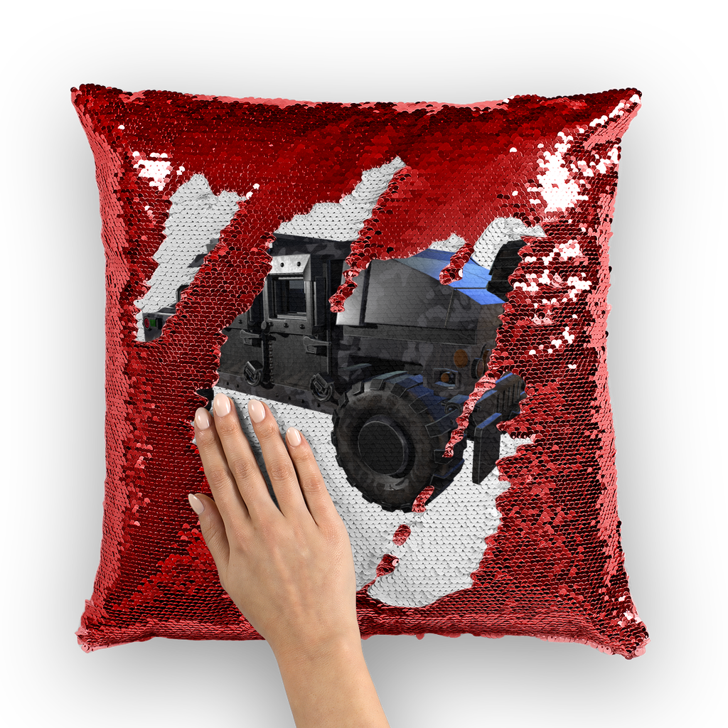 Hummer Vehicle Sequin Cushion Cover featuring a vibrant mermaid design with shimmering sequins on a soft polyester fabric.