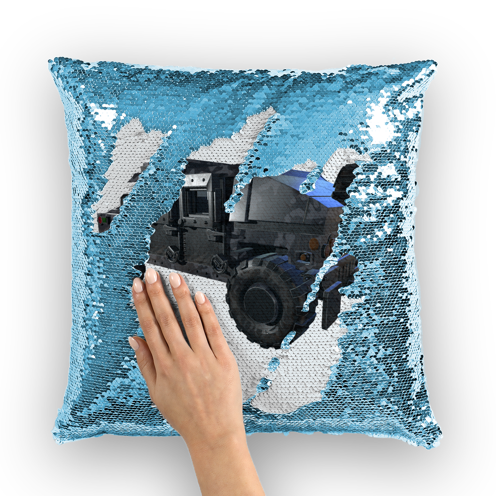 Hummer Vehicle Sequin Cushion Cover featuring a vibrant mermaid design with shimmering sequins on a soft polyester fabric.