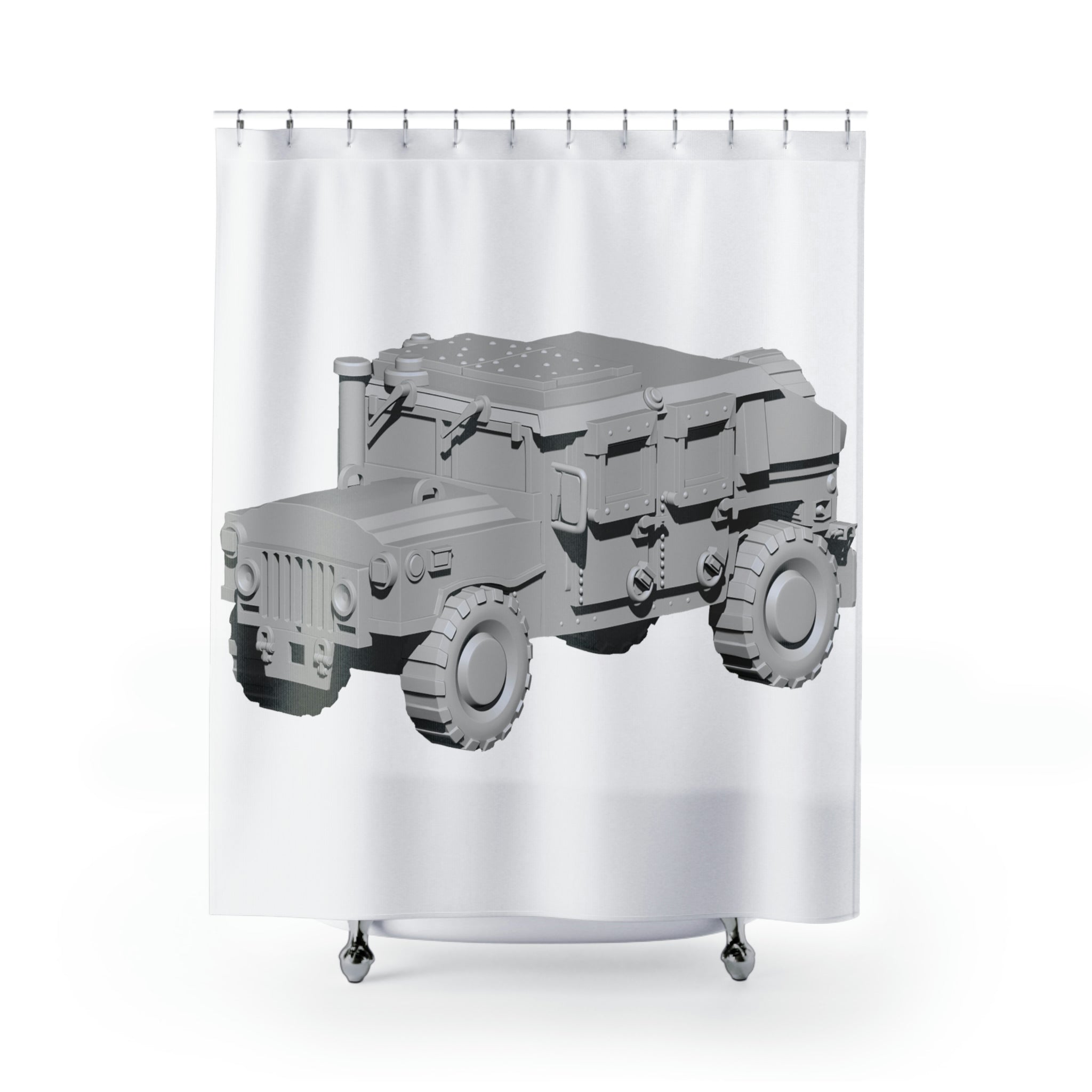 Hummer Vehicle Shower Curtain featuring a vibrant design, made from durable polyester, perfect for adding style to any bathroom.