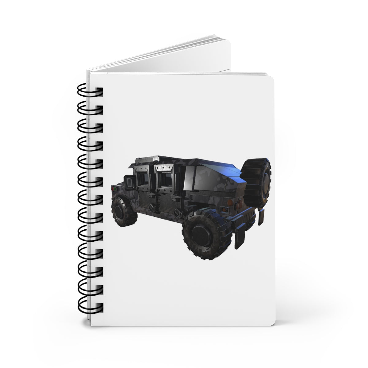 Hummer Vehicle Spiral Bound Journal with glossy cover and lined pages, showcasing a stylish design.