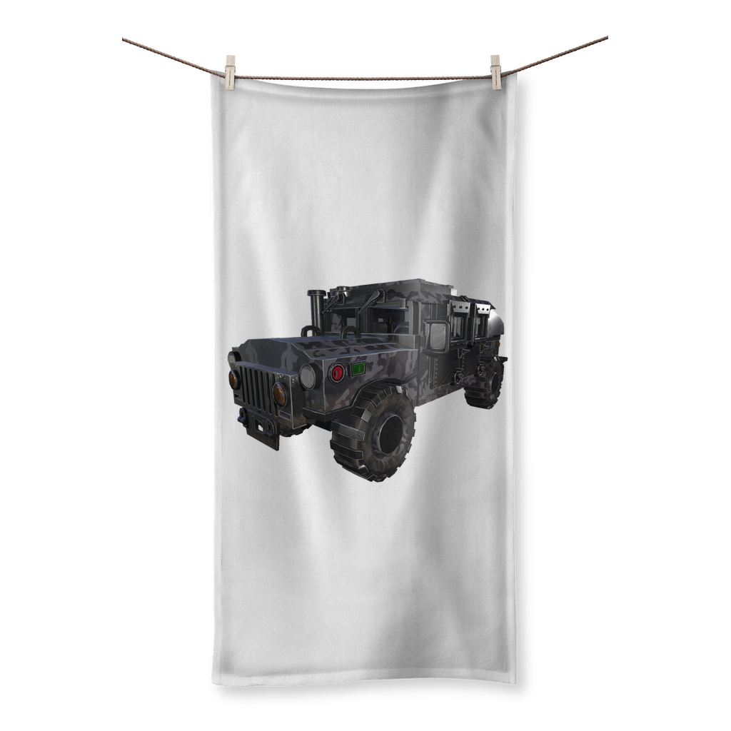 Hummer Vehicle Sublimation All Over Towel featuring vibrant designs on one side and soft cotton backing on the other.