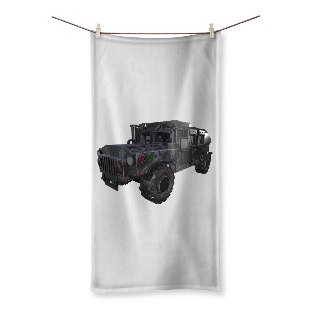 Hummer Vehicle Sublimation All Over Towel featuring vibrant designs on one side and soft cotton backing on the other.