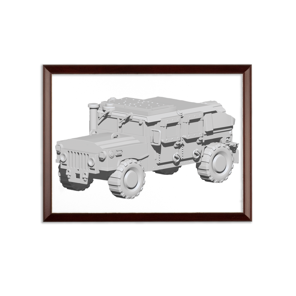 Hummer Vehicle Sublimation Wall Plaque with brown wooden frame and white printable surface, showcasing customizable design options.