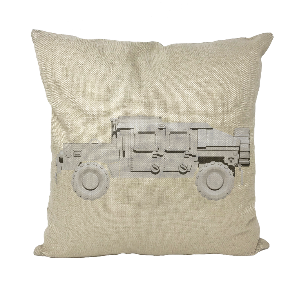 Hummer Vehicle Throw Pillows in various styles including linen, canvas, and suede, showcasing vibrant prints and high-quality fabric.