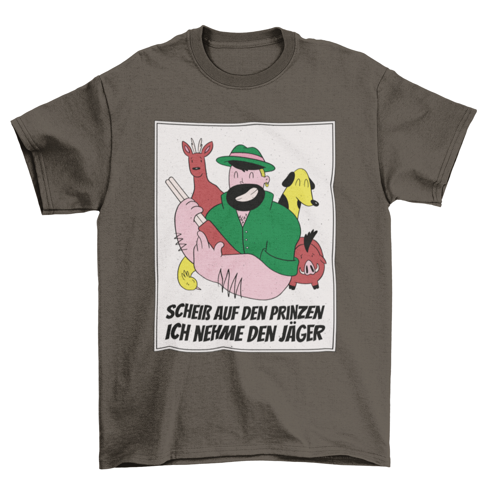 Hunter German T-Shirt featuring a hunter illustration and German phrase, perfect for casual wear.