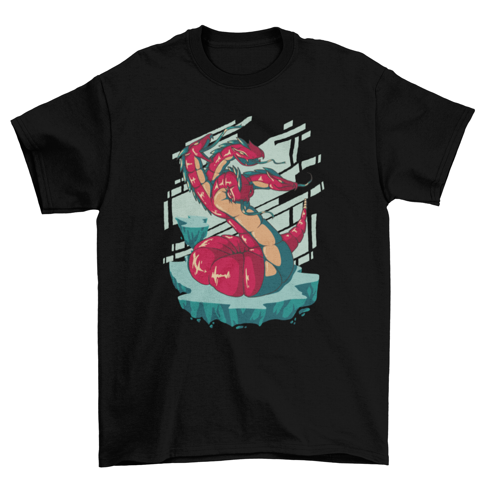 Hydra nightmare monster t-shirt featuring a multi-headed sea creature design, showcasing vibrant colors and intricate details.