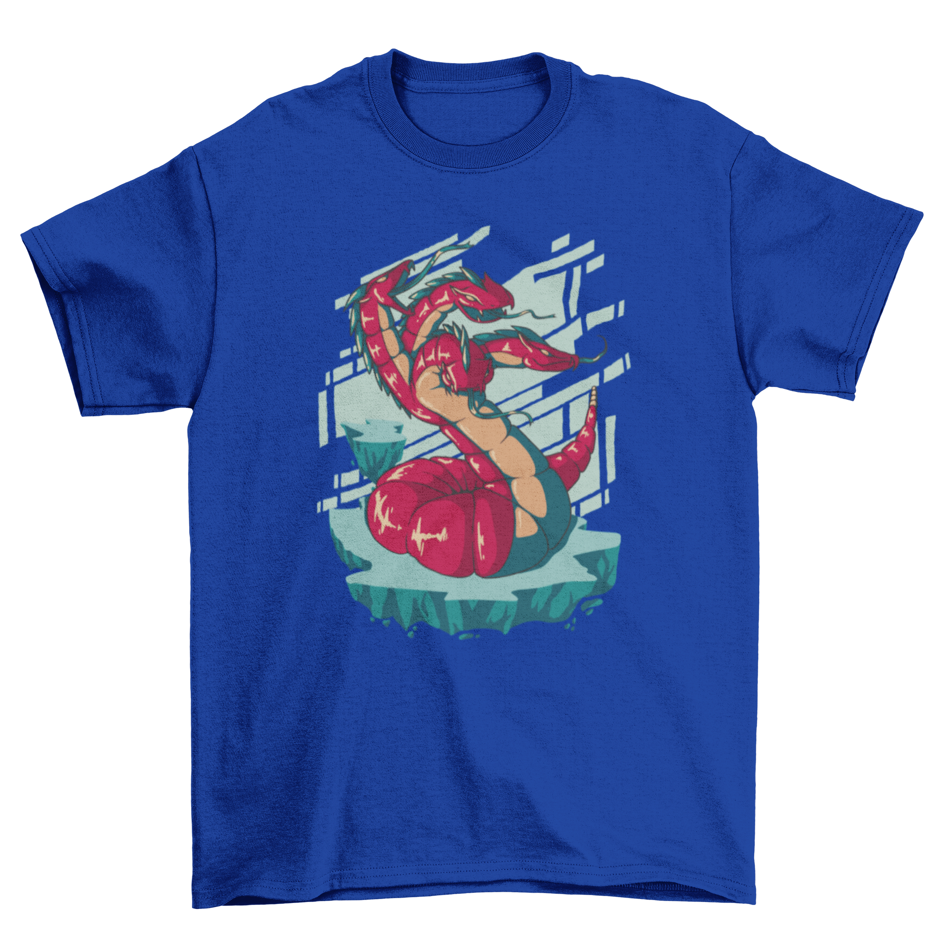 Hydra nightmare monster t-shirt featuring a multi-headed sea creature design, showcasing vibrant colors and intricate details.