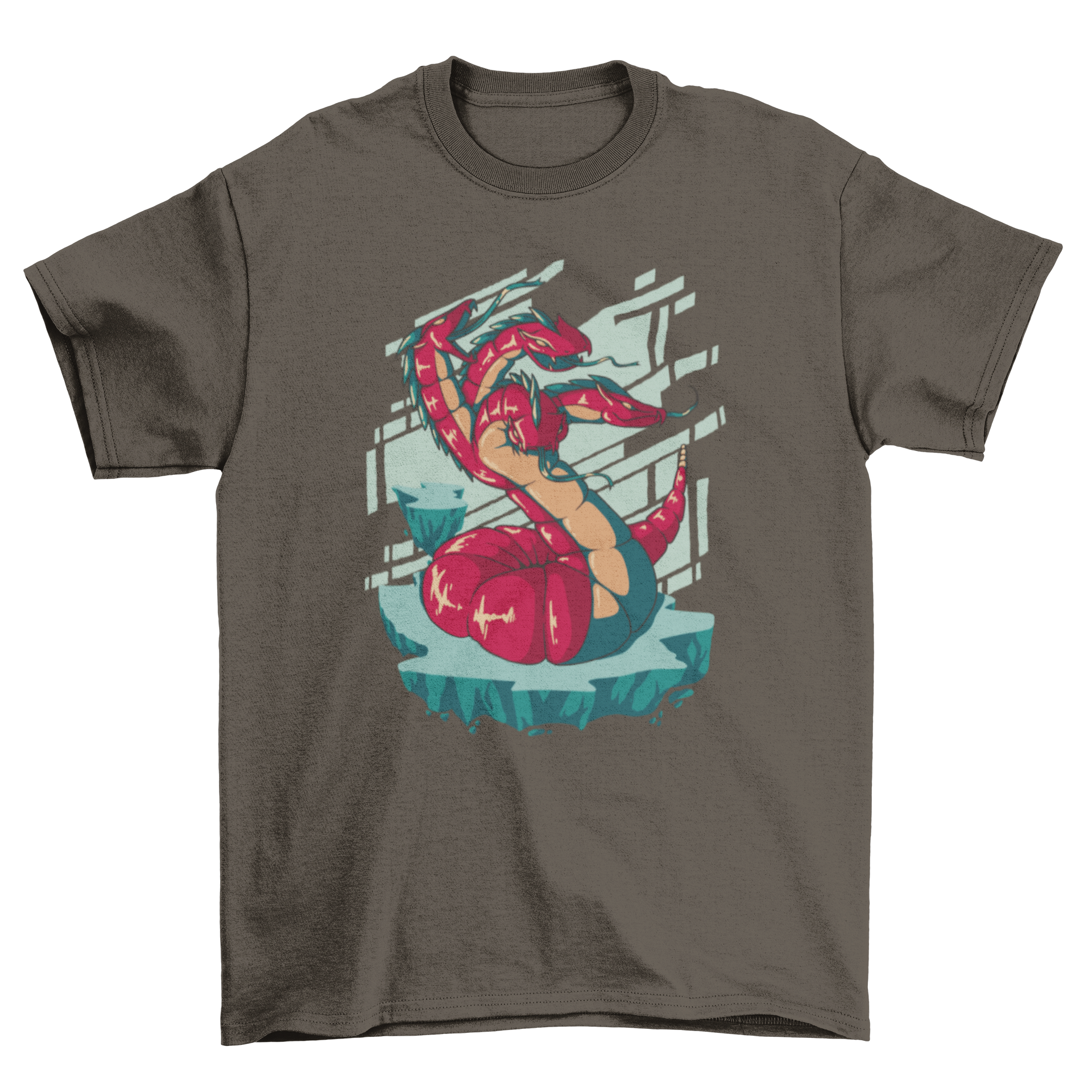 Hydra nightmare monster t-shirt featuring a multi-headed sea creature design, showcasing vibrant colors and intricate details.