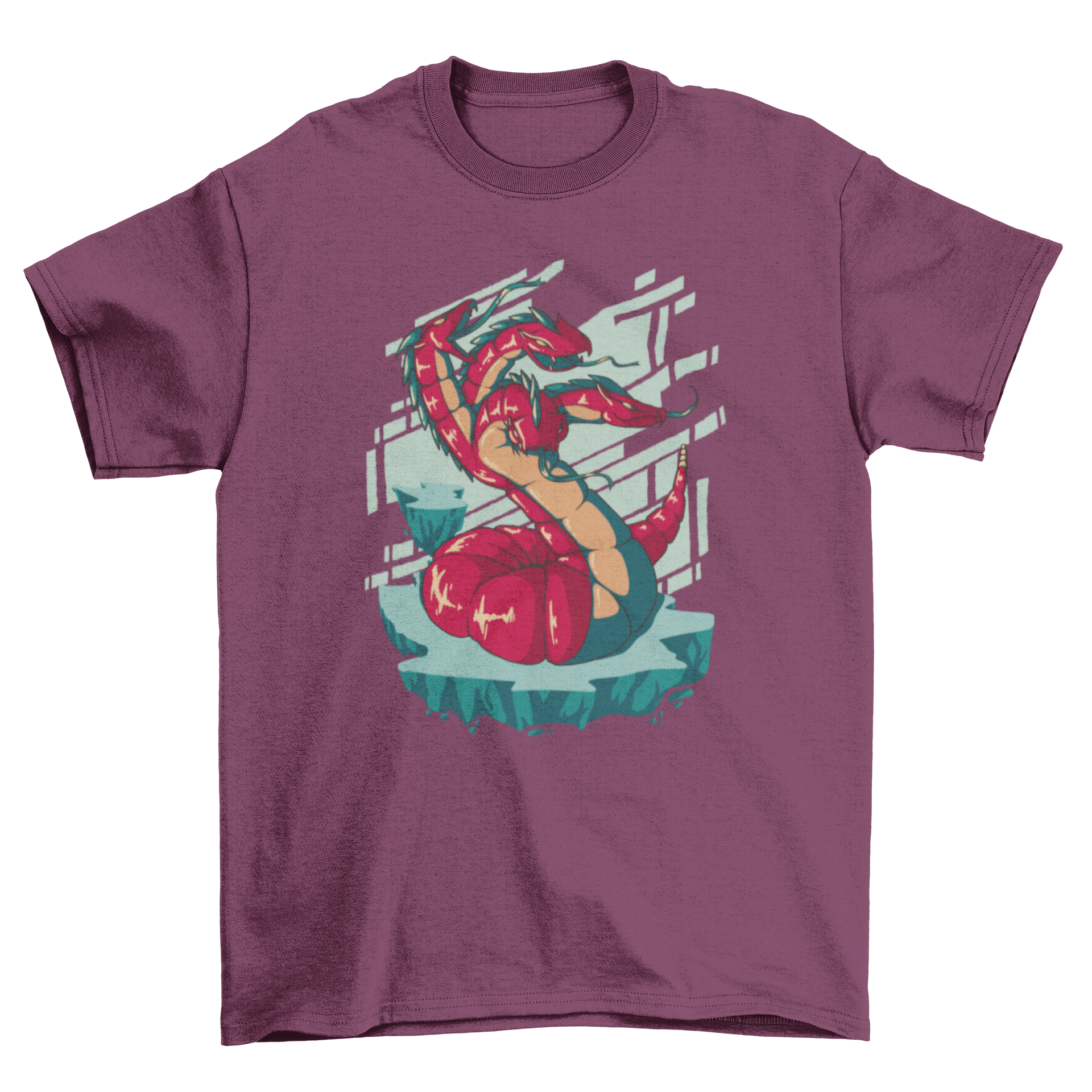 Hydra nightmare monster t-shirt featuring a multi-headed sea creature design, showcasing vibrant colors and intricate details.