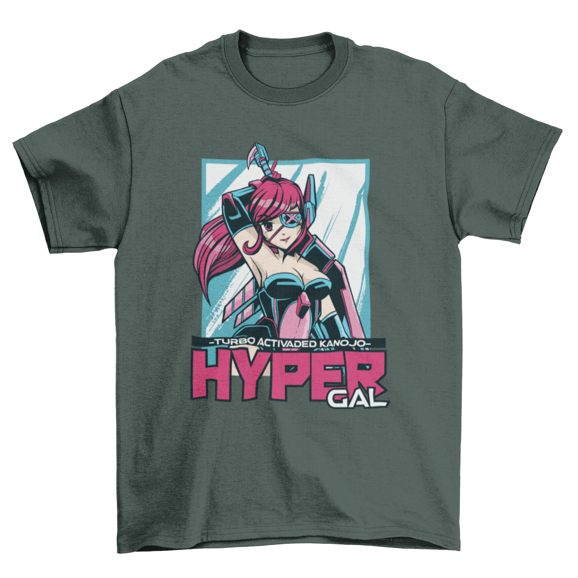 Hyper anime girl t-shirt design featuring a colorful sci-fi illustration of an anime girl.