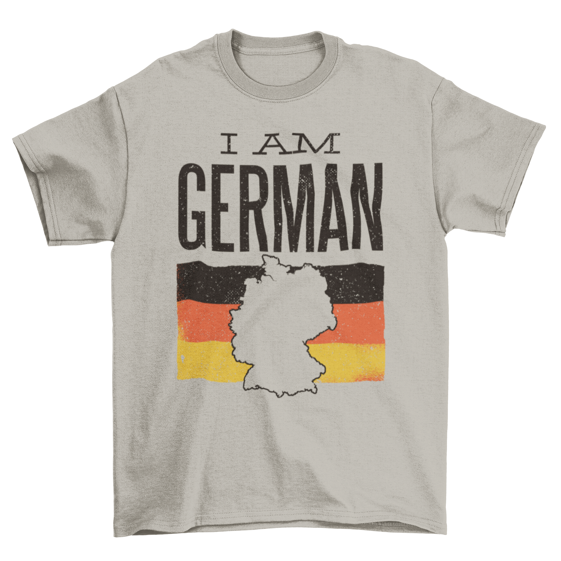 A stylish t-shirt featuring the German flag and the phrase 'I am German', perfect for showcasing national pride.