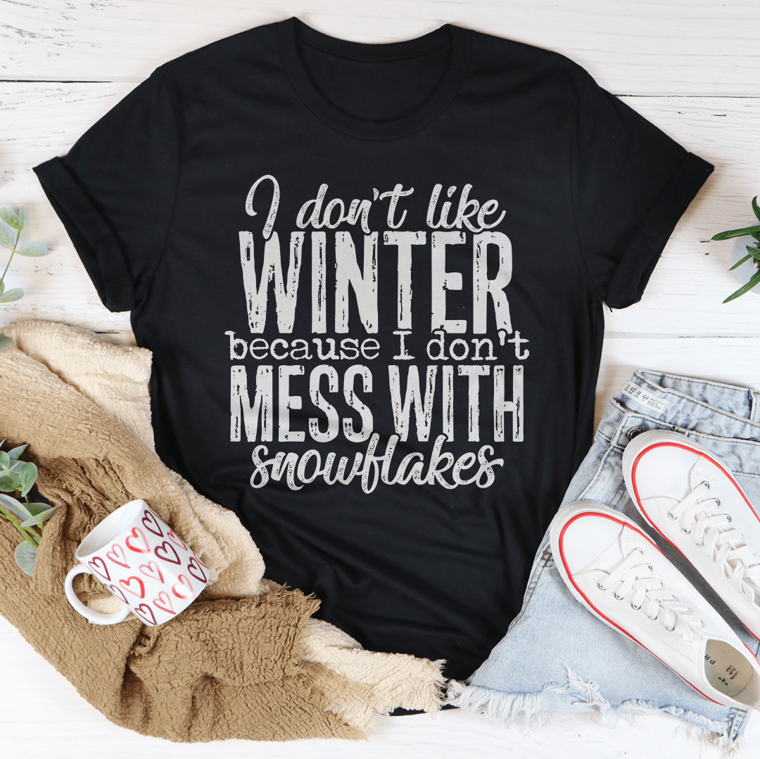 I Don't Like Winter T-Shirt in soft cotton, featuring a fun design, perfect for casual wear.