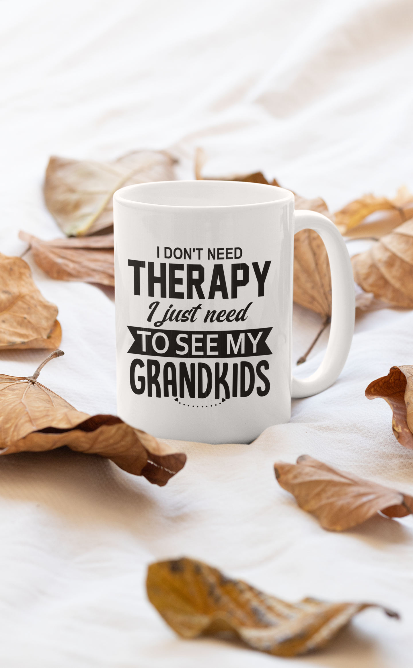 A stylish 11oz mug with the phrase 'I Don't Need Therapy I Just Mug' printed on it, featuring a glossy finish and sturdy handle.