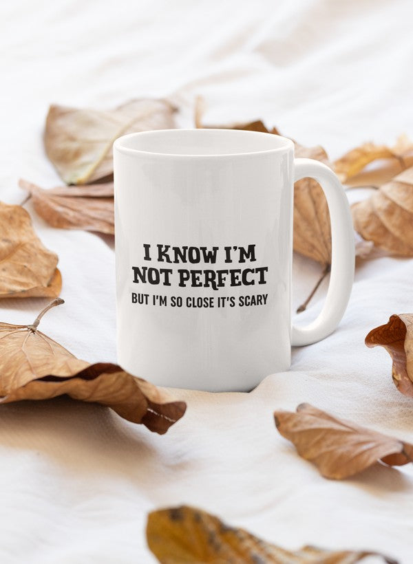 I Know I'm Not Perfect Mug featuring a glossy finish and sturdy handle, perfect for coffee or tea.