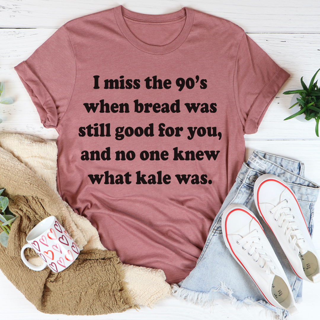 I Miss The 90's T-Shirt in vibrant colors, showcasing its soft cotton fabric and double-stitched neckline.