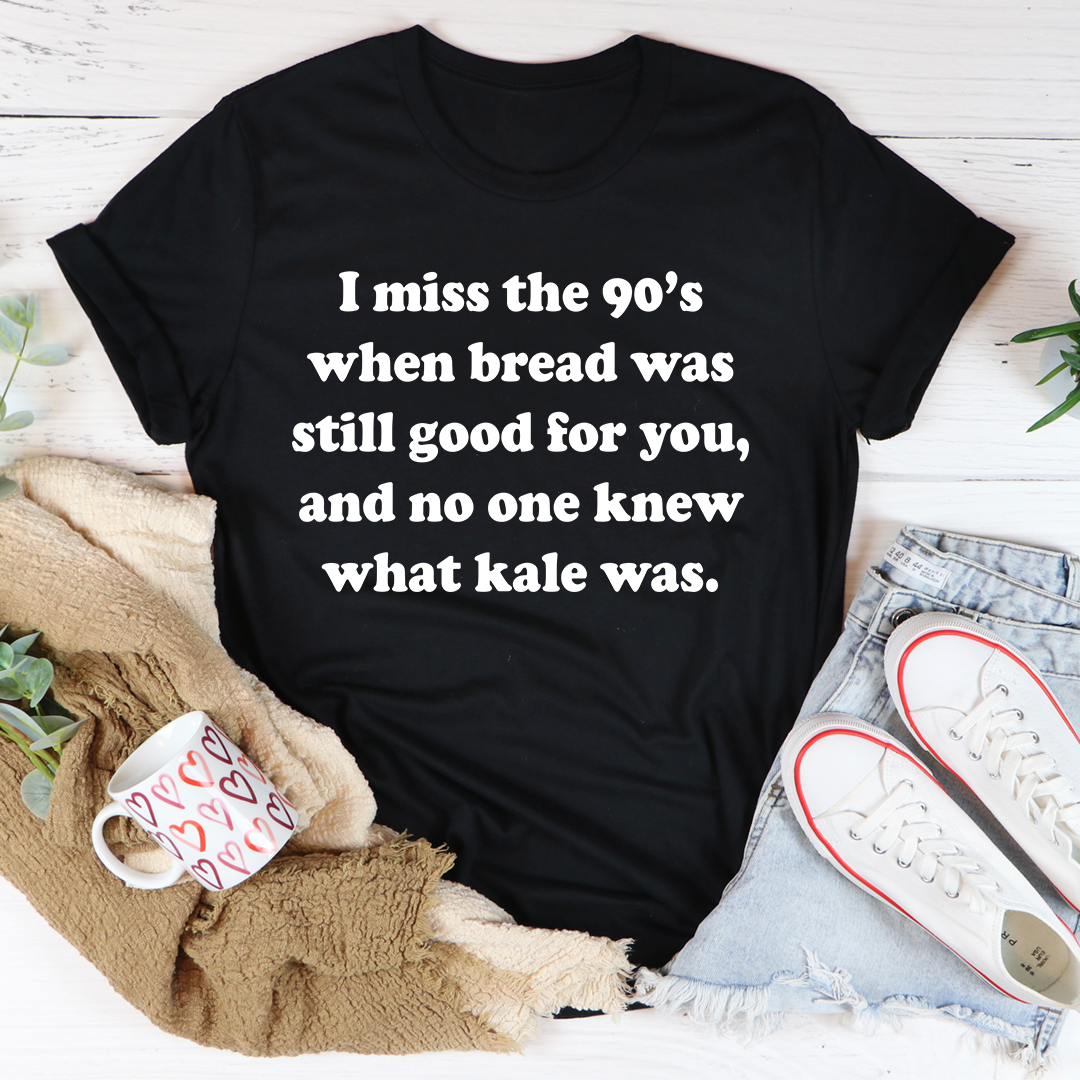 I Miss The 90's T-Shirt in vibrant colors, showcasing its soft cotton fabric and double-stitched neckline.