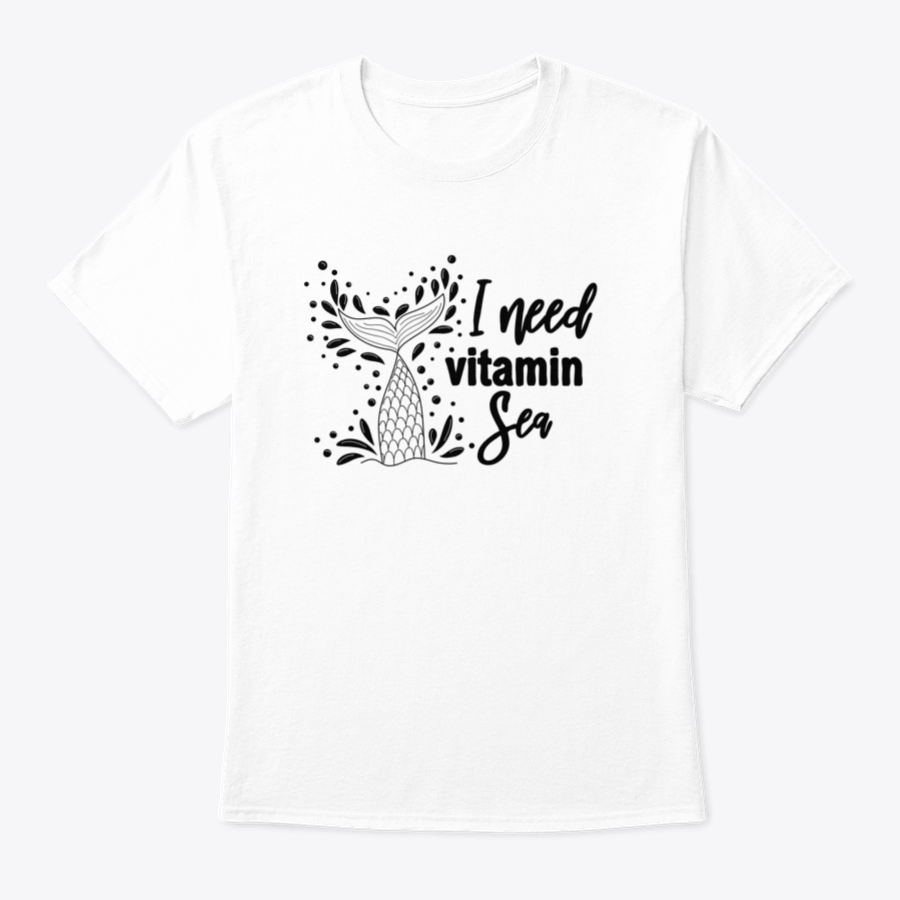 A stylish 'I Need Vitamin Sea' T-Shirt featuring artistic design, made from 100% cotton, perfect for beach lovers.