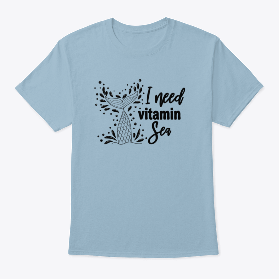 A stylish 'I Need Vitamin Sea' T-Shirt featuring artistic design, made from 100% cotton, perfect for beach lovers.