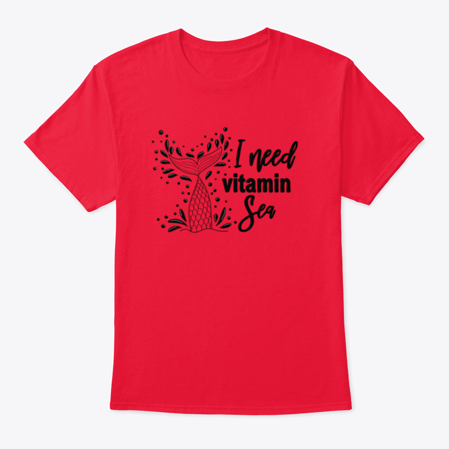 A stylish 'I Need Vitamin Sea' T-Shirt featuring artistic design, made from 100% cotton, perfect for beach lovers.