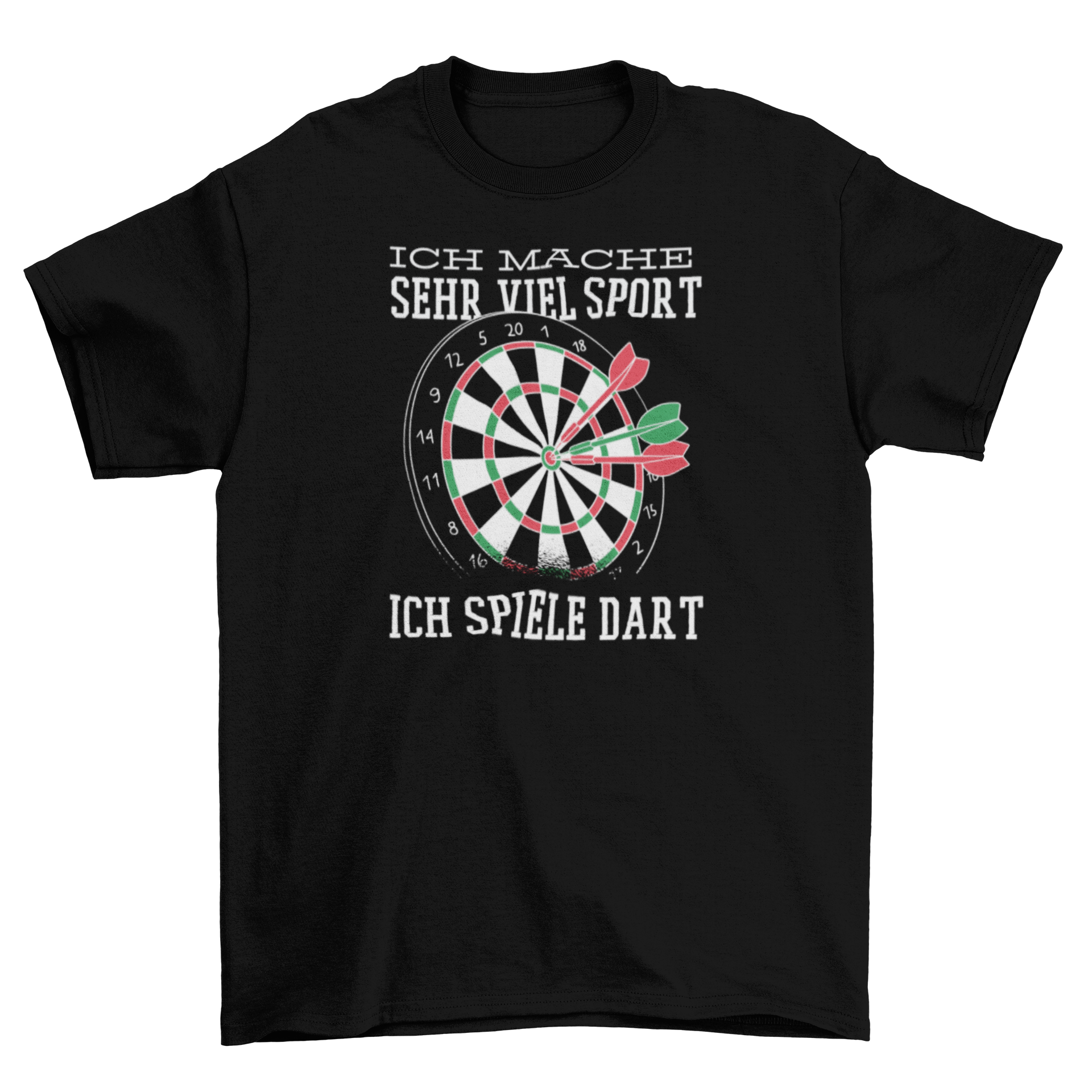 Funny t-shirt featuring darts and a German sports quote about playing darts.