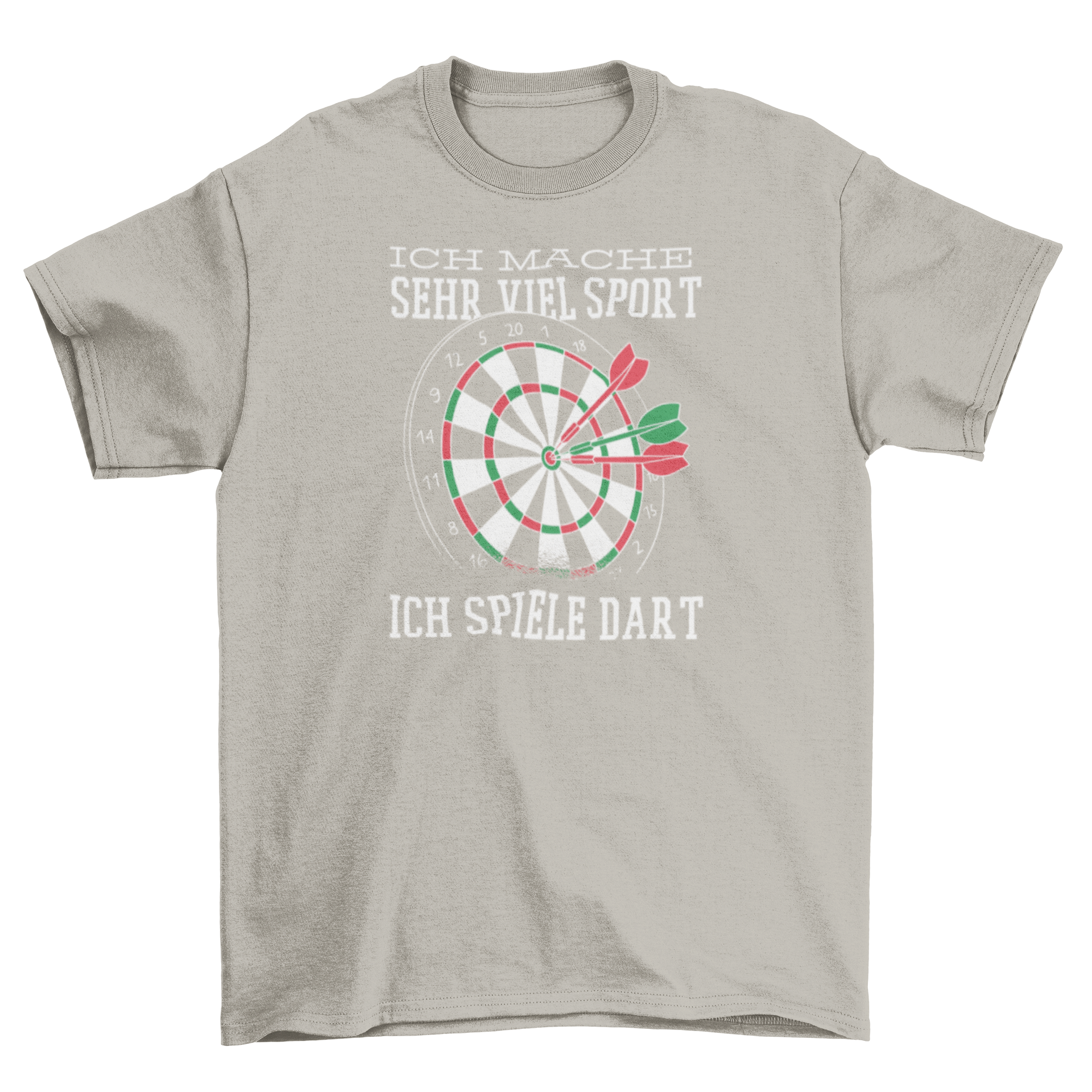 Funny t-shirt featuring darts and a German sports quote about playing darts.