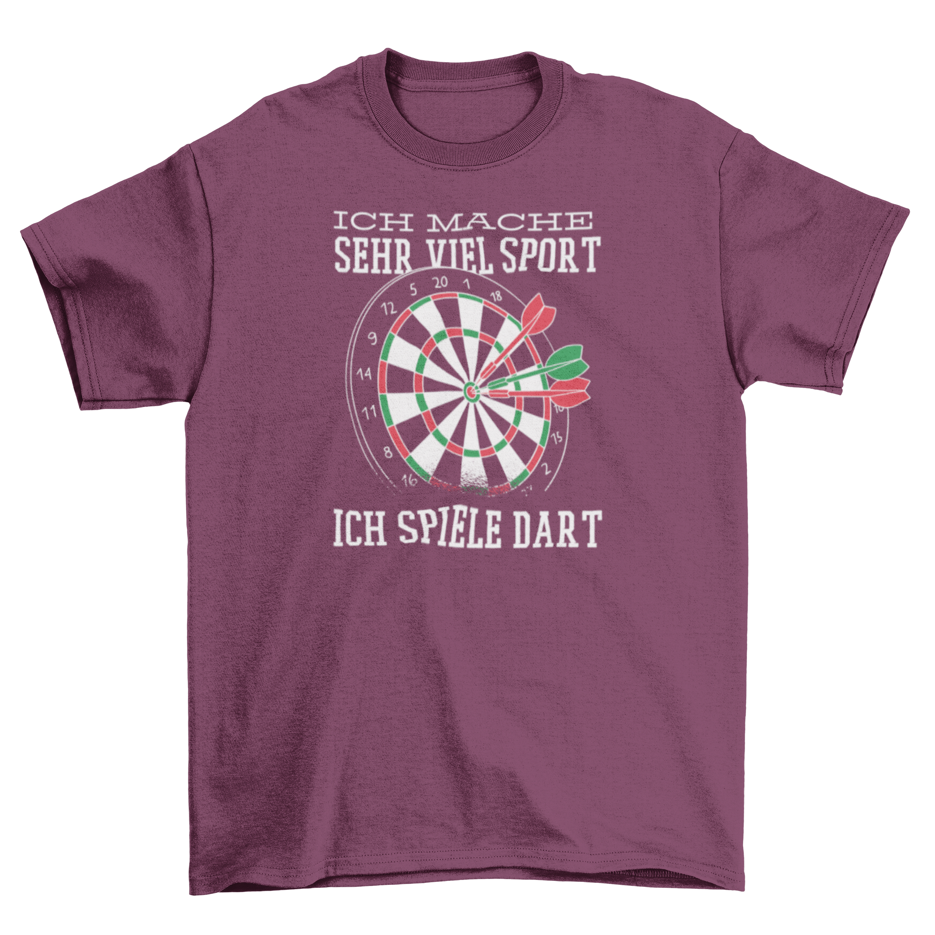 Funny t-shirt featuring darts and a German sports quote about playing darts.