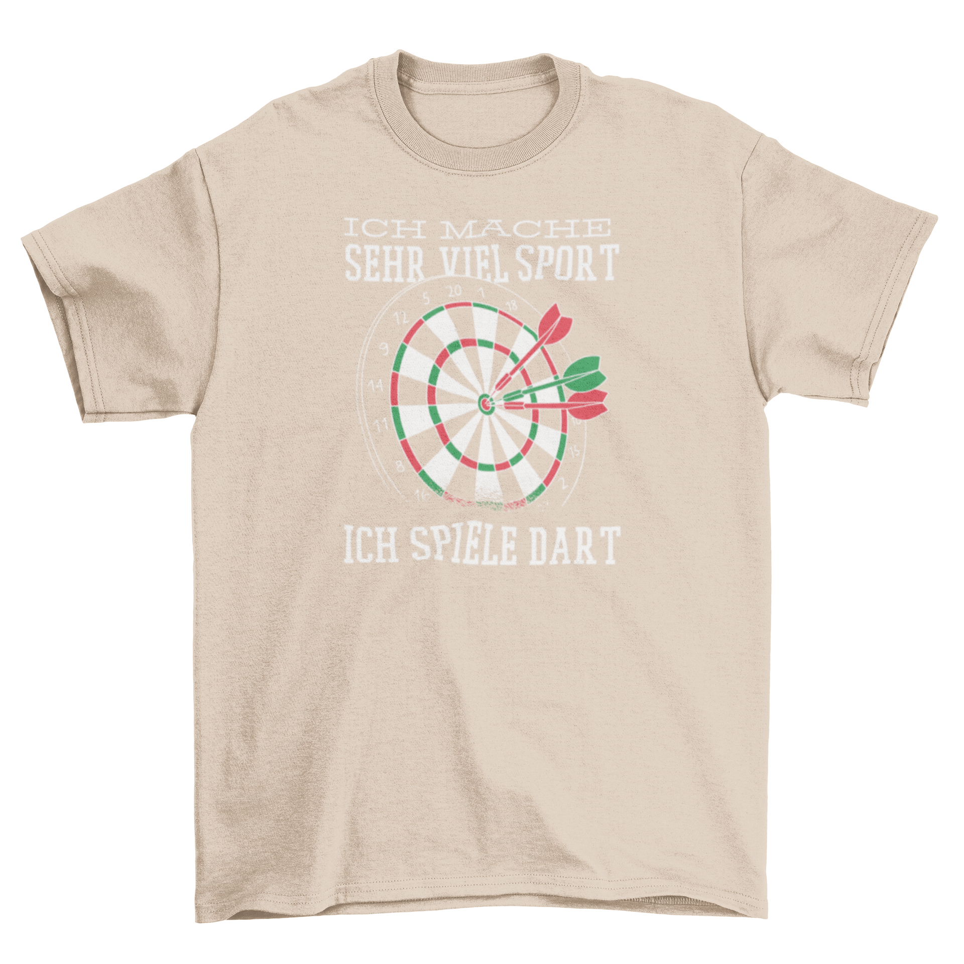 Funny t-shirt featuring darts and a German sports quote about playing darts.