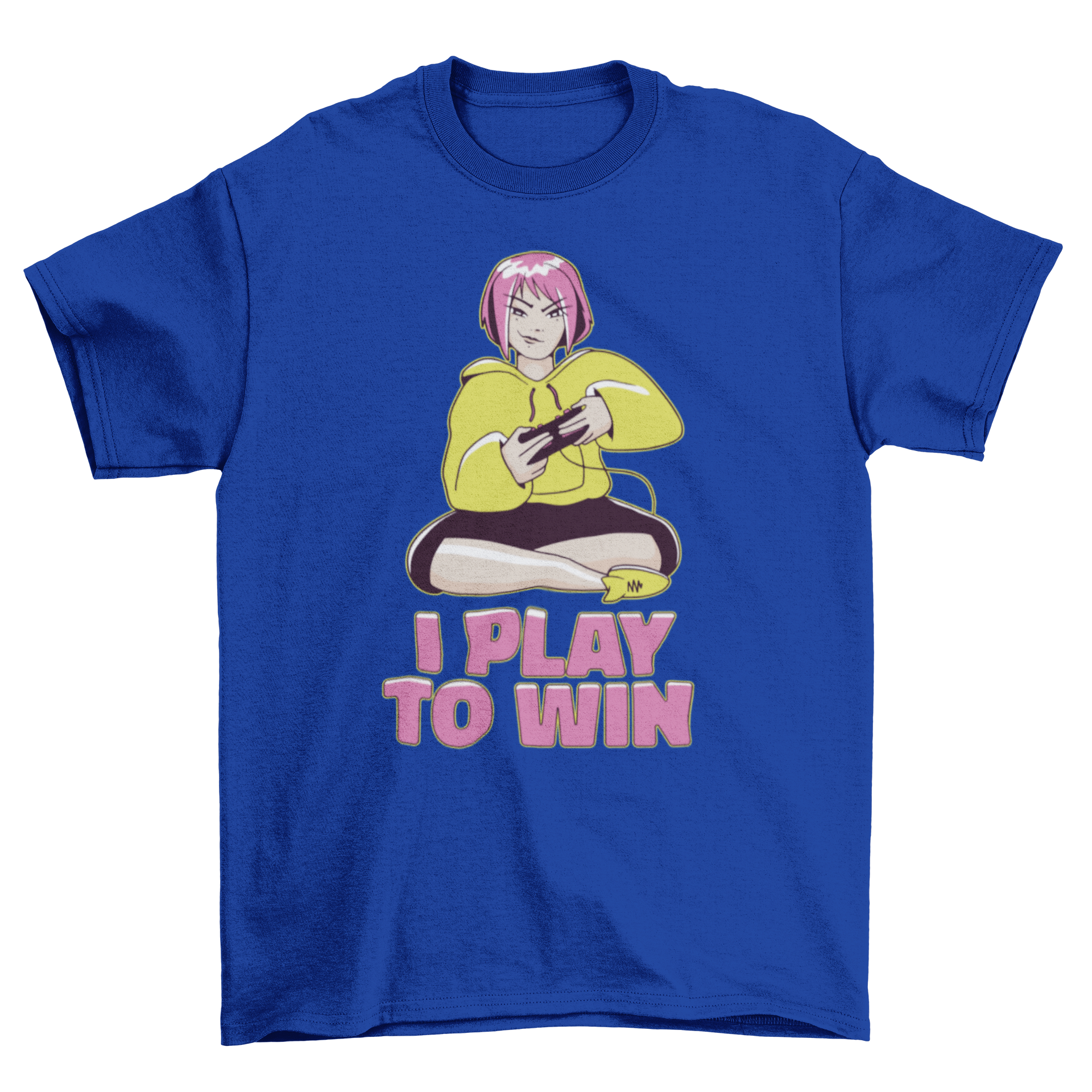 A stylish t-shirt featuring a girl playing video games with the caption 'I Play to Win', perfect for gamers.