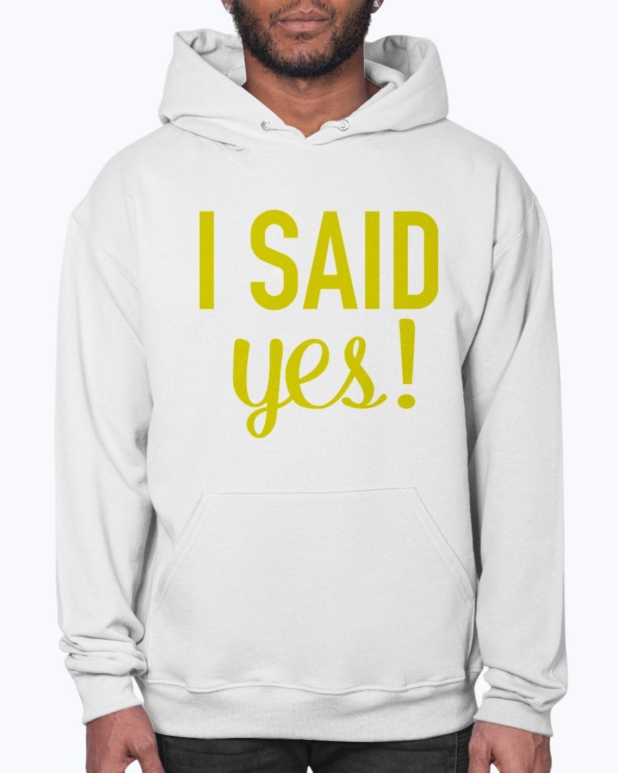 I Said Yes Bridal and Wedding Hoodie in soft fleece, featuring a front pouch pocket and stylish hood.